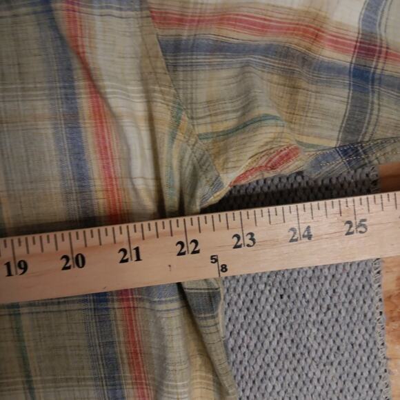 Vtg Walls Ranch Wear Western Shirt L Tan/Orange Plaid Pearl Snap Short Sleeve - Picture 13 of 15